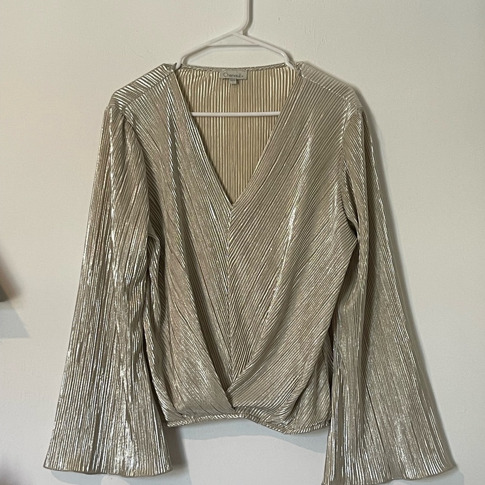 Chenault Metallic V-Neck Blouse in Silver